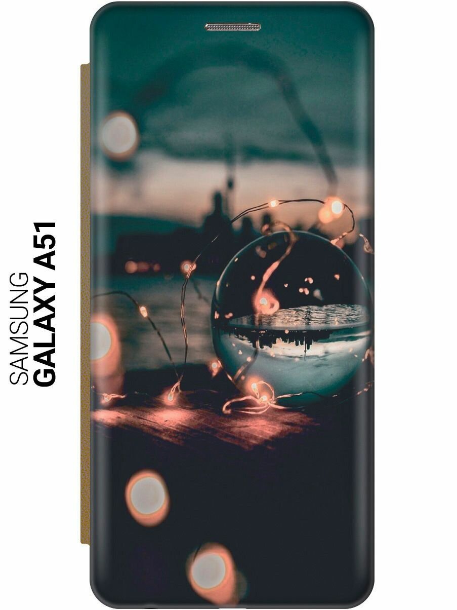 Чехол-книжка на Samsung Galaxy A51, Самсунг А51 c принтом "Вечер, отдых" золотистый