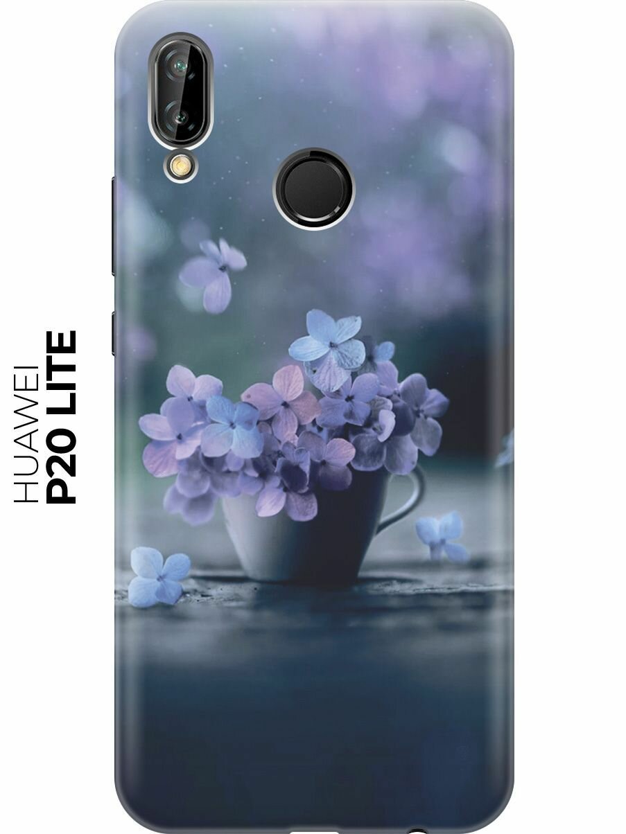 Силиконовый чехол Синие цветы в чашке на Huawei P20 Lite / Nova 3e / Хуавей П20 Лайт / Нова 3Е
