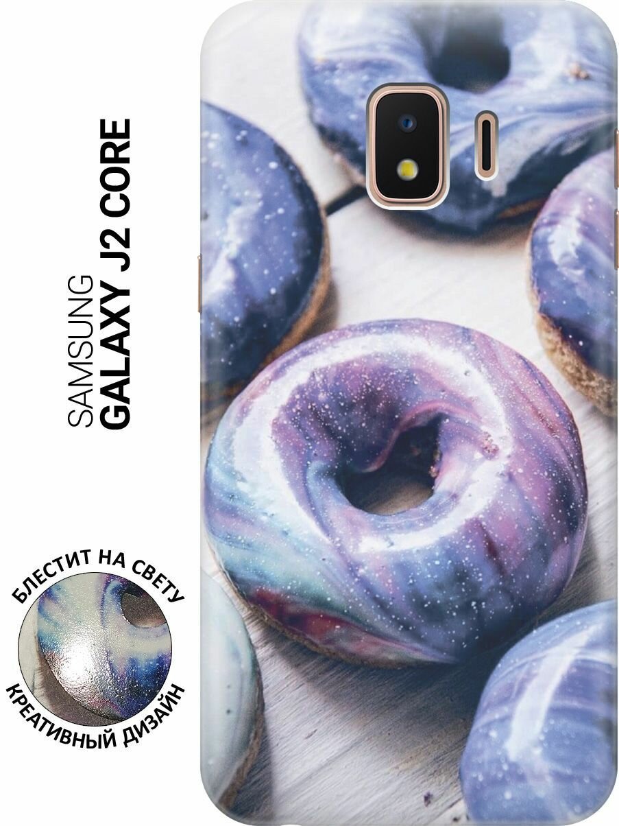 Силиконовый чехол на Samsung Galaxy J2 Core / Самсунг Джей 2 Кор с эффектом блеска "Пончики в сиреневой глазури"