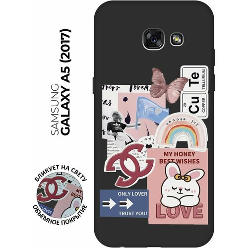 Матовый чехол Cute Stickers для Samsung Galaxy A5 (2017) / Самсунг А5 2017 с 3D эффектом черный матовый чехол true king для samsung galaxy a5 2017 самсунг а5 2017 с 3d эффектом черный