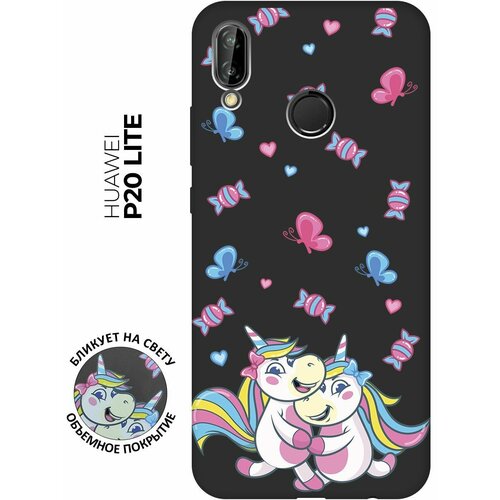 Матовый чехол Unicorns and Candies для Huawei P20 Lite / Nova 3e / Хуавей П20 Лайт / Нова 3Е с 3D эффектом черный матовый чехол unicorns and candies для huawei p20 хуавей п20 с 3d эффектом черный