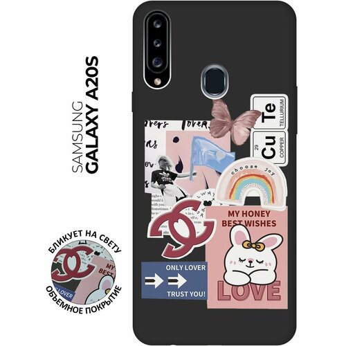 Матовый чехол Cute Stickers для Samsung Galaxy A20s / Самсунг А20с с 3D эффектом черный матовый чехол love charger w для samsung galaxy a20s самсунг а20с с 3d эффектом черный