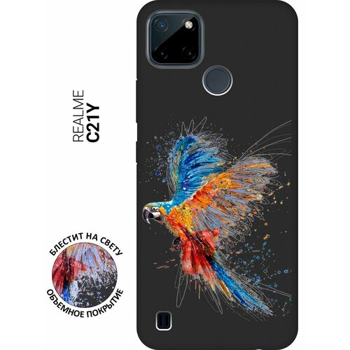 Матовый Soft Touch силиконовый чехол на Realme C21Y, Рилми С21у с 3D принтом Colorful Parrot черный матовый soft touch силиконовый чехол на realme c55 рилми с55 с 3d принтом colorful parrot черный