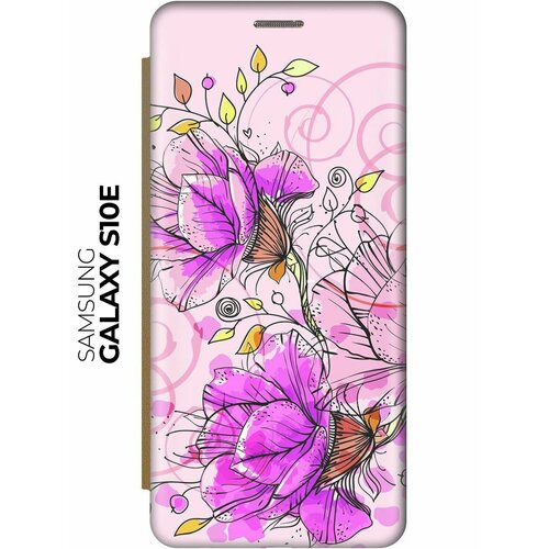 Чехол-книжка Розовые цвета на Samsung Galaxy S10e / Самсунг С10е золотой