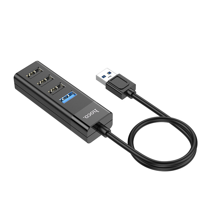 USB Хаб (HB25) c 1 USB на 1 USB 30 + 3 USB 20 HOCO черный