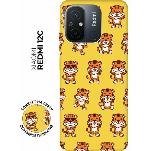 Матовый чехол Tigers Pattern для Xiaomi Redmi 12C / Сяоми Редми 12С с 3D эффектом желтый матовый чехол tigers pattern для xiaomi redmi 12 сяоми редми 12 с 3d эффектом желтый