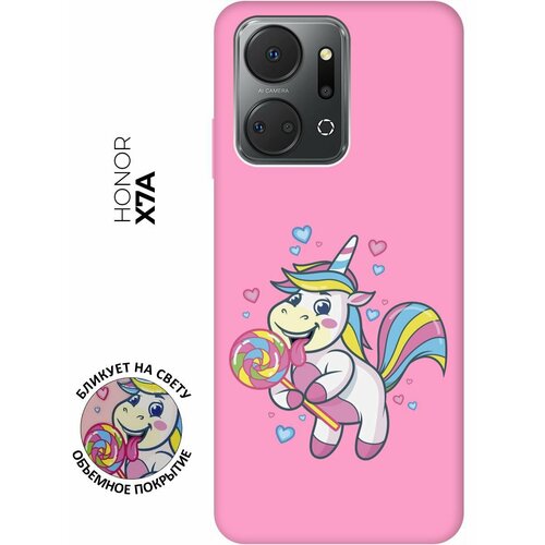 Матовый чехол Unicorn and candy для Honor X7a / Хонор Х7а с 3D эффектом розовый матовый чехол unicorn and candy для honor x7a хонор х7а с 3d эффектом розовый