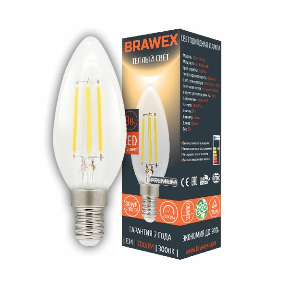 Лампа "BRAWEX" светодиодная C35F-E14-9L
