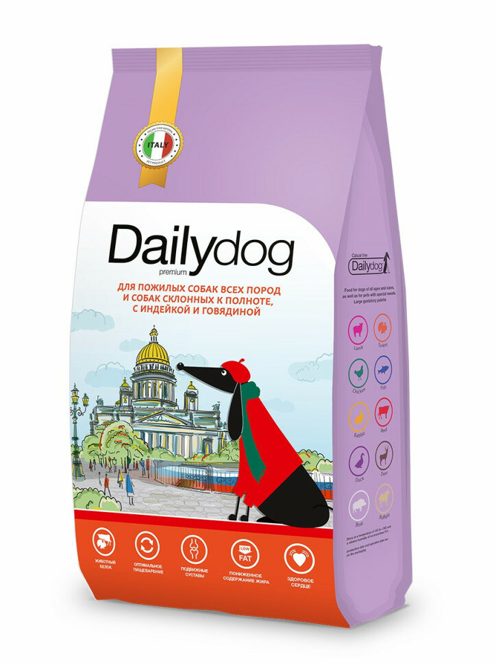 Dailydog Casual сухой корм для пожилых собак всех пород и собак склонных к полноте с индейкой и говядиной - 3 кг