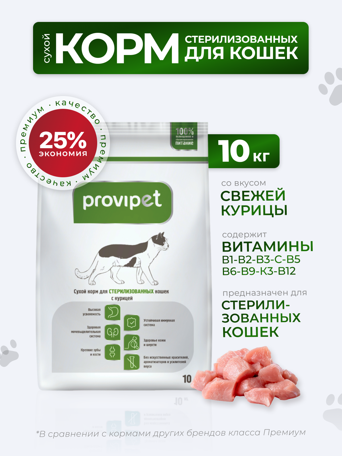 Сухой корм для стерилизованных кошек с Курицей Provipet