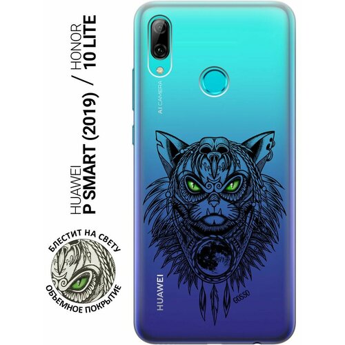 Ультратонкий силиконовый чехол-накладка Transparent для Huawei P Smart (2019), Honor 10 Lite с 3D принтом Shaman Cat ультратонкий силиконовый чехол накладка transparent для huawei p smart 2019 honor 10 lite с 3d принтом shaman cat