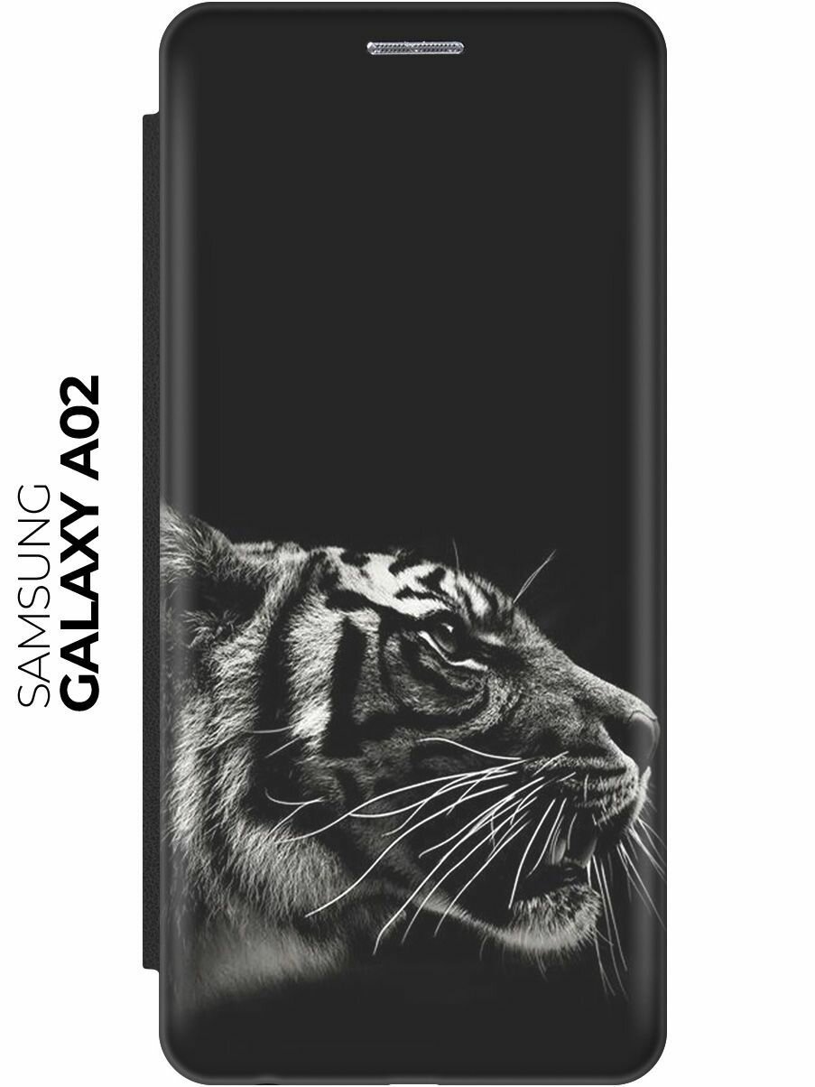 Чехол-книжка Профиль тигра в темноте на Samsung Galaxy A02 / Самсунг А02 черный