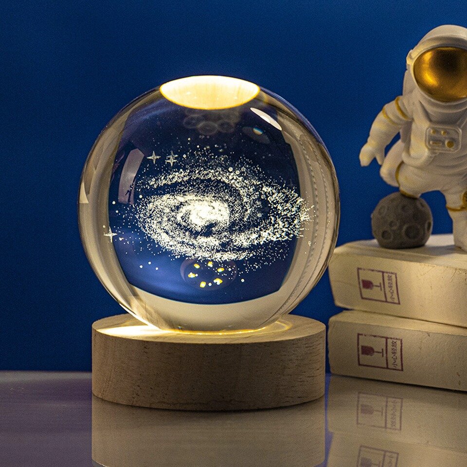 Стеклянный шар-светильник "3D ночник" от бренда "Vinetty" - фотография № 2