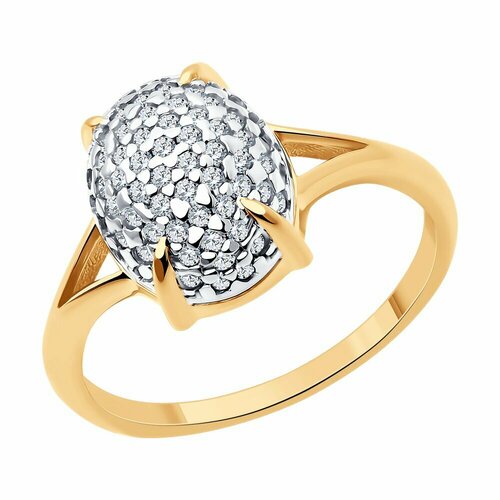 фото Кольцо diamant, серебро, 925 проба, золочение, фианит, размер 18