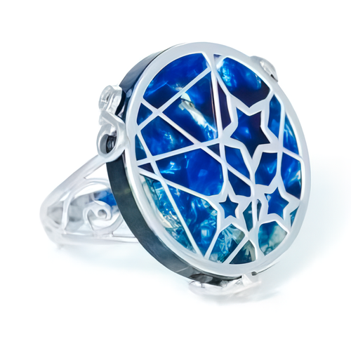 Кольцо Янтарная волна, серебро, 925 проба, серебрение, янтарь прессованный, размер 21, синий