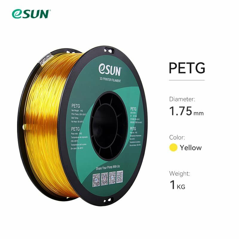 Филамент ESUN PETG для 3D принтера 1.75мм, желтый 1 кг.