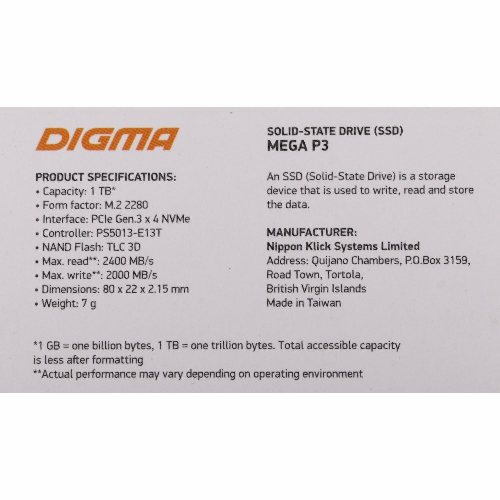 Твердотельный накопитель Digma Mega P3 1Tb PCI-E x4 DGSM3001TP33T - фото №13
