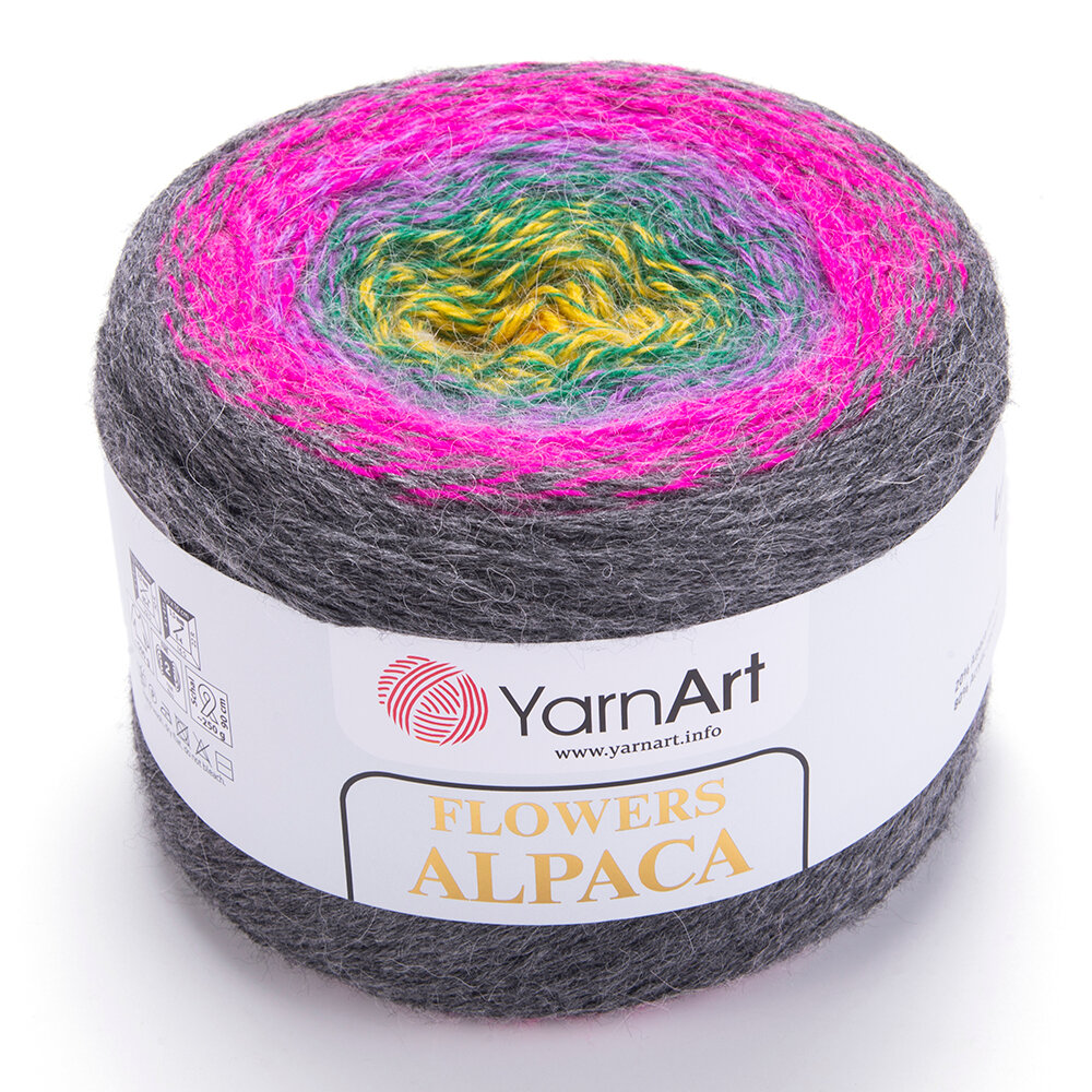 Пряжа YarnArt Flowers Alpaca (ЯрнАрт Фловерс Альпака) 1 моток цвет 423 (серый-розовый-фиолетовый-зеленый-желтый) 20% альпака, 80% акрил, 250г, 940м