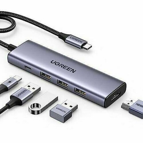 USB-концентратор UGREEN CM511 (15597) USB-C To HDMI+3*USB 3.0 A+PD Power Converter. Цвет: серый