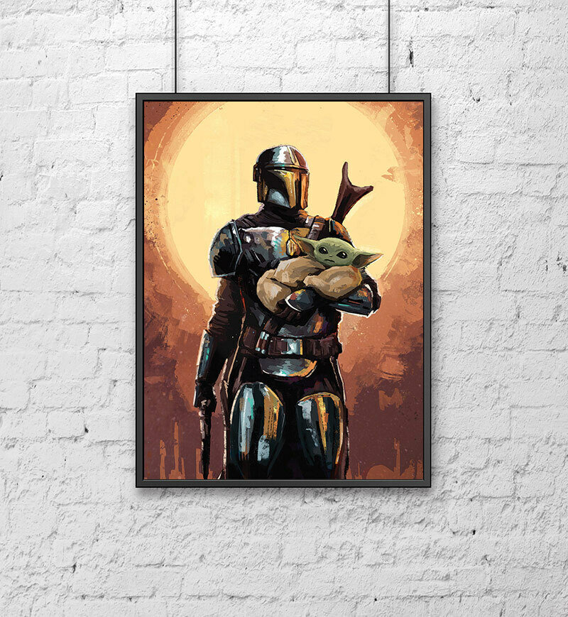 Постер для интерьера на стену (30х40 см). Мандалорец и малыш Йода (Star Wars Mandalorian)