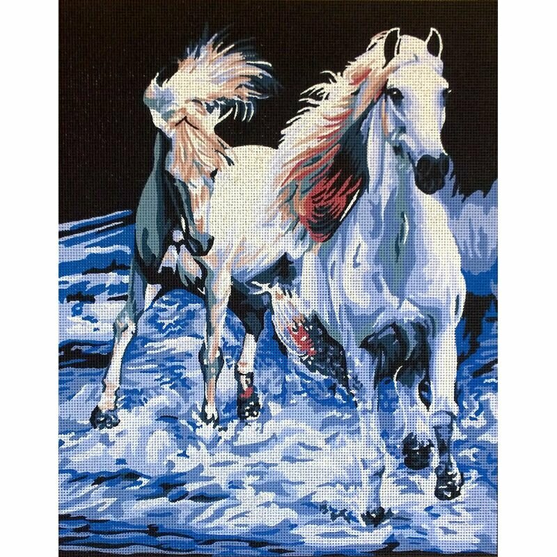 Канва GOBELIN DIAMANT "Пара белых лошадей", жесткая, с рисунком