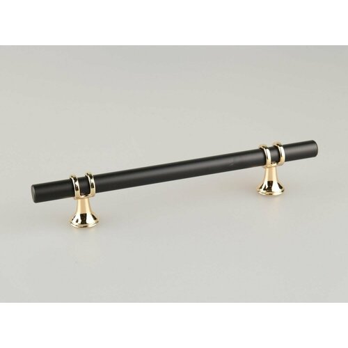 Ручка-скоба мебельная BRANTE 128 мм RS.1016. A.128. BK черный-золото, комплект 4 шт, ручка для шкафов, ящиков, комодов, для кухонного гарнитура, фурнитура для мебели черный, черный, золотистый, размер Д190 х