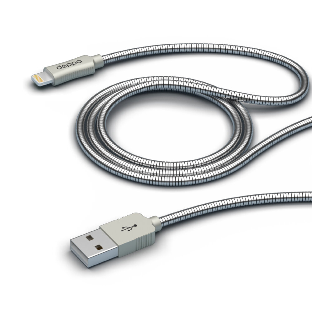 фото Дата-кабель Deppa Steel USB - Lightning, алюминий, 1.2м, Deppa 72395