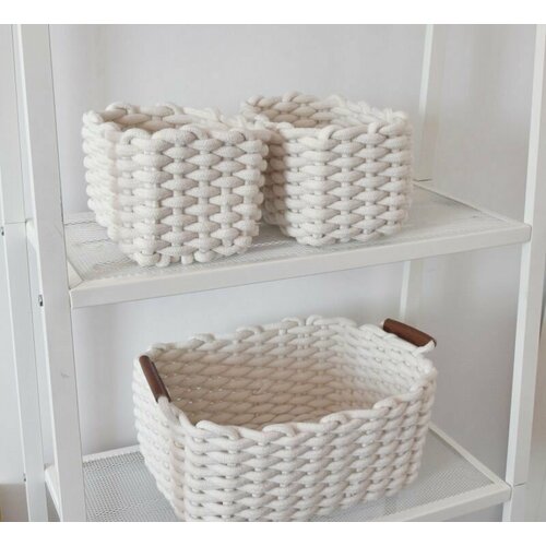 Набор корзин BOTTONCINI вязаные плетеные белый 3 шт 3198₽