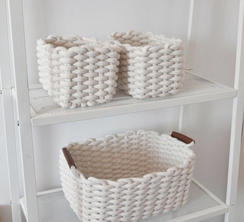 фото Набор корзин BOTTONCINI вязаные, плетеные, белый, 3 шт.