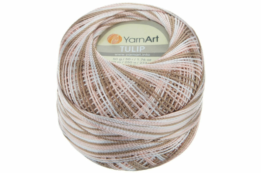 Пряжа Yarnart Tulip бело-бежевый-лосось (460), 100%микрофибра, 250м, 50г, 1шт