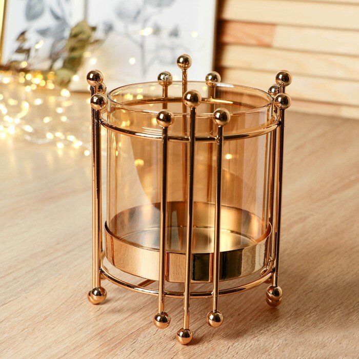 фото Ваза-флорариум "Ангстрем" полоски, 11х11х17 см, золото