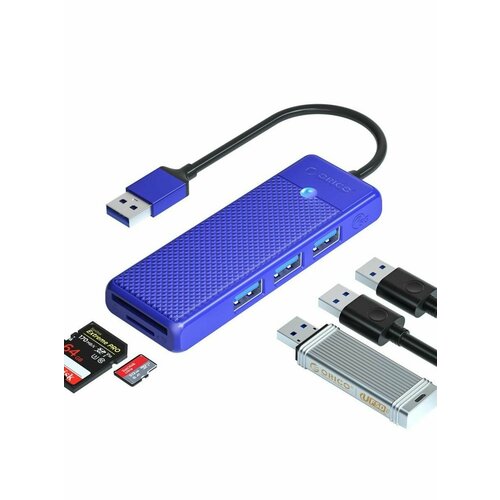 Концентратор ORICO USB-A с 3x USB-A слотом для SD и Micro SD синий ORICO-PAPW3AT-U3-015-BL-EP 4164₽