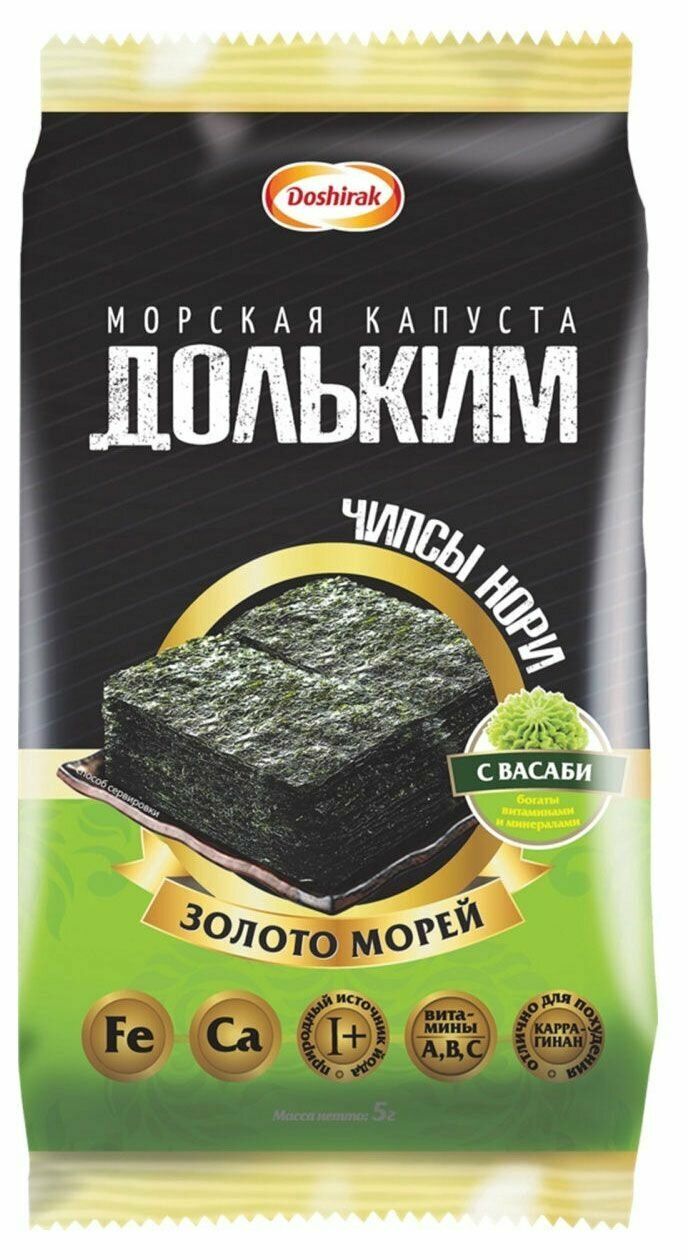 Чипсы нори Доширак Дольким Капуста морская с васаби, 5 г, 10 шт