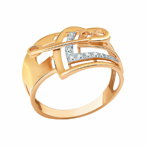Кольцо АЛЕКСАНДРА, красное золото, 585 проба, фианит, размер 17.5, золотой, красный кольцо из золота 01 2540