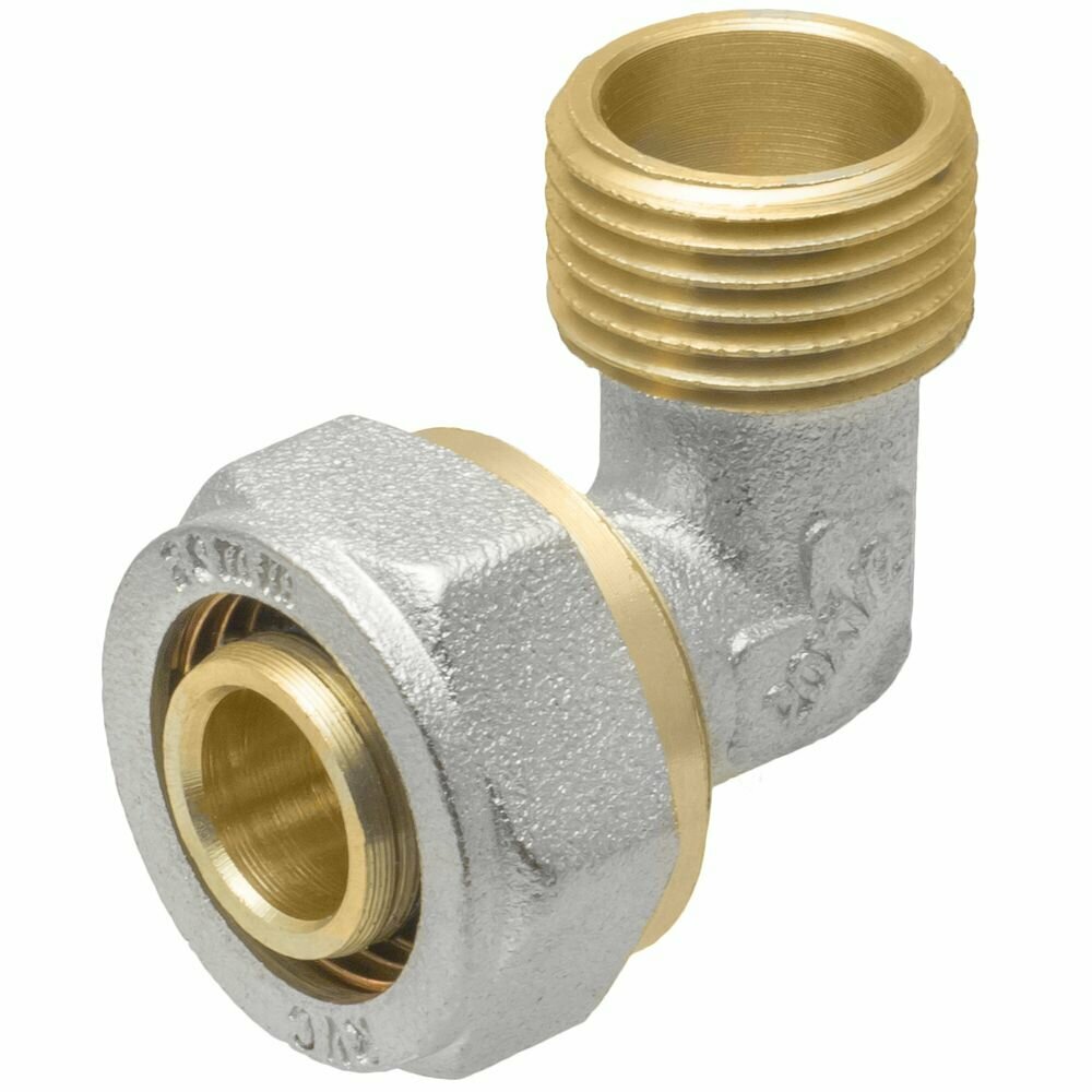 Угольник обжимной латунный RVC 20 мм х 1/2" ц/ш для металлопластиковых труб