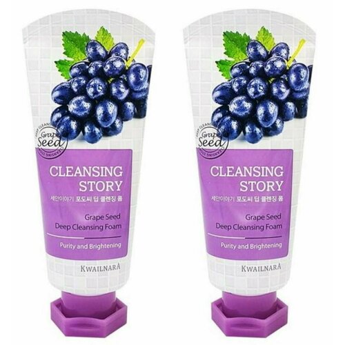 Welcos Kwailnara Пенка для лица с экстрактом виноградных семечек Cleansing Story Foam Cleansing, Grape Seed, 120 гр, 2 шт kwailnara пенка для умывания с экстрактом алоэ cleansing story 120 мл