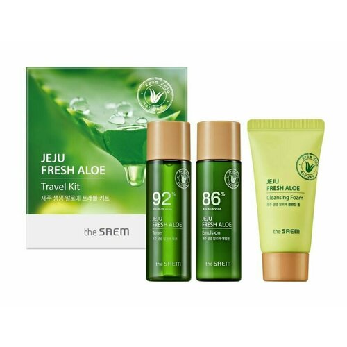 THE SAEM Набор средств для лица Jeju Fresh Aloe Travel Kit (тонер 31мл, эмульсия 31мл, пенка25мл) the saem пенка для умывания jeju fresh aloe cleansing foam