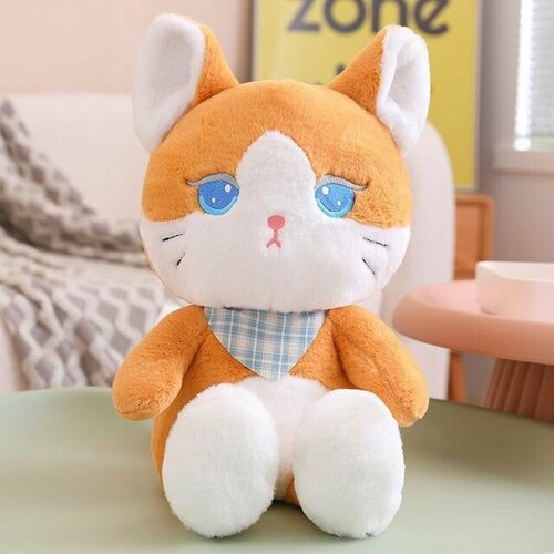 Мягкая игрушка пушистый, реалистичный, котик, кот в шарфе 30 см