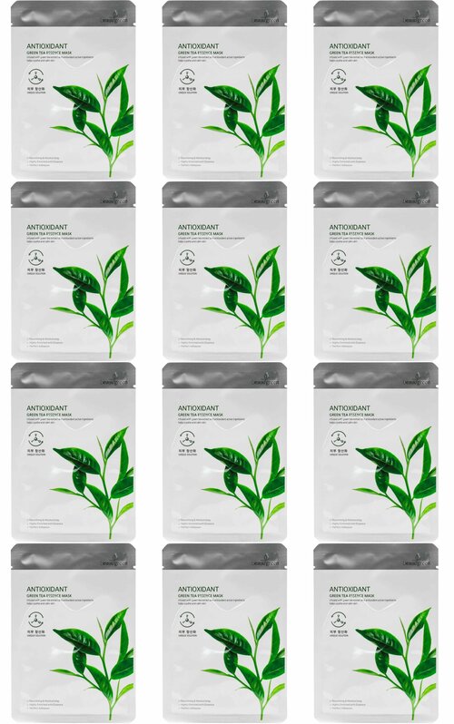 BEAUUGREEN Маска на тканевой основе Premium Green tea Essence mask 23г - 12 штук