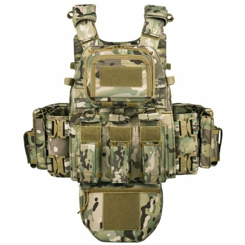 Разгрузочный жилет тактический/быстросъемная система плитник/с подсумками и напашником военный мультикам