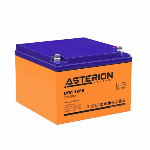 Аккумулятор Asterion DTM 1226 12В 26Ач для ИБП, кассы, для детского электромобиля, мотоцикла, эхолота, освещения, сигнализации