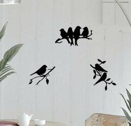 Панно 35х50 см "Птички " декоративное настенное чёрное, декор на стену, картина, набор 3 шт, коллаж