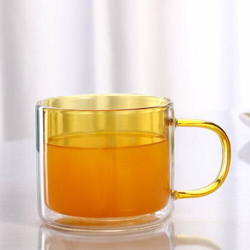 Кружка с двойными стенками из цветного стекла KIMBERLY 2888954 термостойкая оранжевая, 250 мл