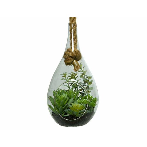 Подвесной флорариум эхеверия В капельке - Блю Стар, стекло, искусственные суккуленты, 23.5 см, Kaemingk