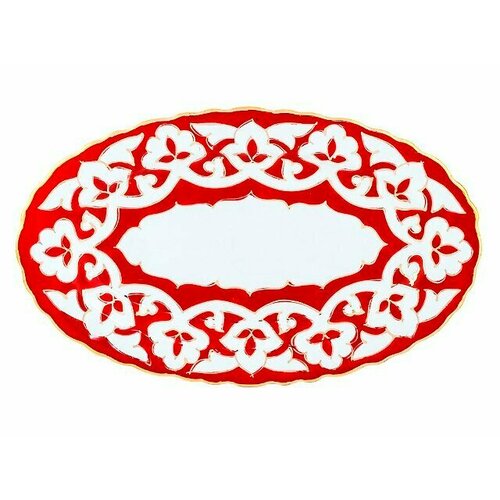 Тарелка овальная Красная Пахта, Turon Porcelain, с золотом, Ø 23 см,
