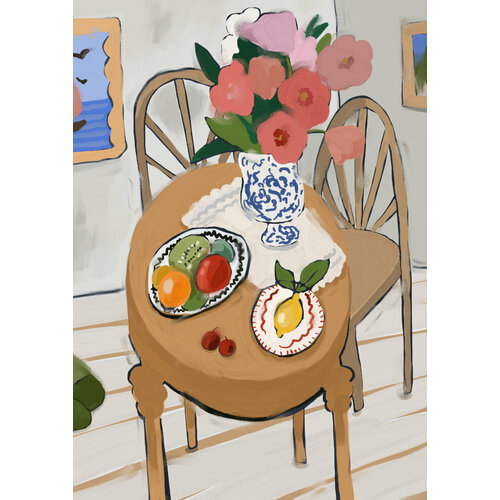 Постер интерьерный «Стол с двумя стульями», А4