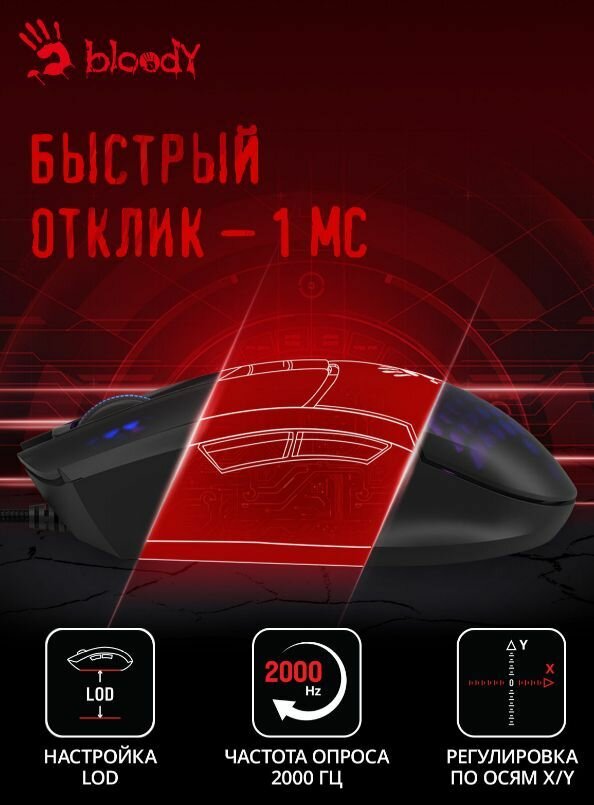 Мышь A4Tech Bloody L65 Max, черный/фиолетовый (l65 max/honeycomb) - фото №8