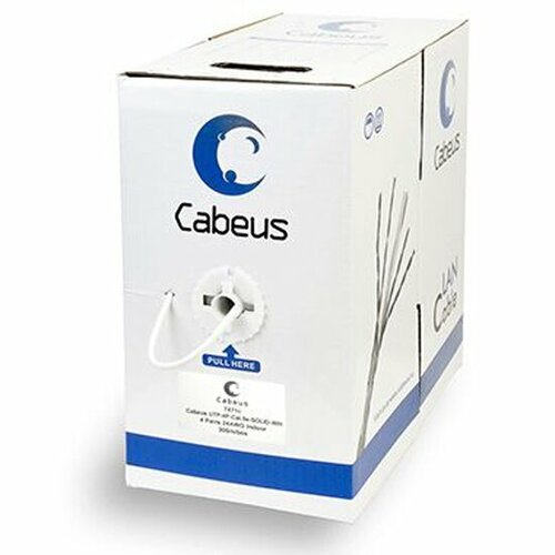 Кабель витая пара Cabeus UTP-4P-Cat.5e-SOLID-WH UTP (U/UTP), категория 5e, 4 пары 0,51мм (24 AWG), одножильный, белый (305 м)