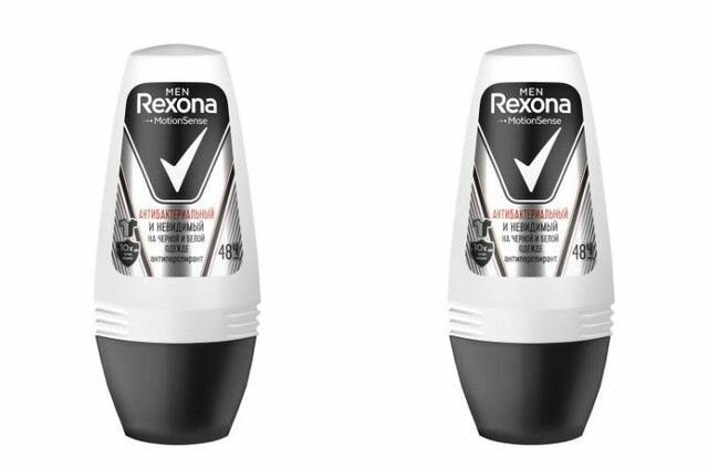 Rexona Антиперспирант роликовый, MotionSense, Антибактериальный и невидимый на черной и белой одежде, мужской, 50 мл, 2 шт