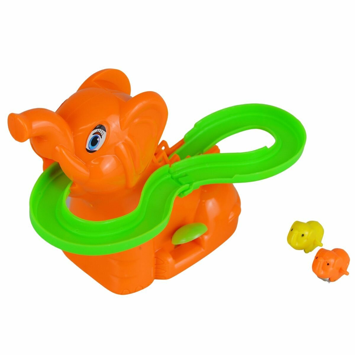 фото Мини трек Слоник с лесенкой, игрушка горка с животными на колесиках для детей в подарок, дорожная игра оранжевая
